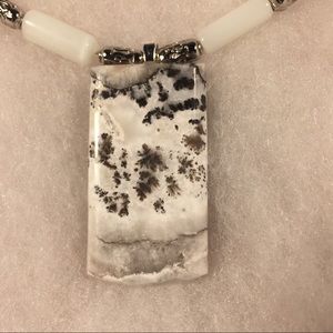 Dendritic Opal Cabochon Pendant Necklace 18”